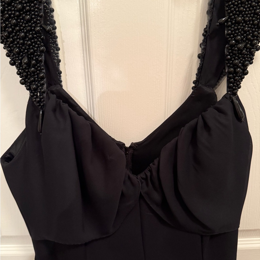 Elegant Black Mini Dress with Beaded Shoulder Straps tulle underskirt Y2K - Picture 4 of 6